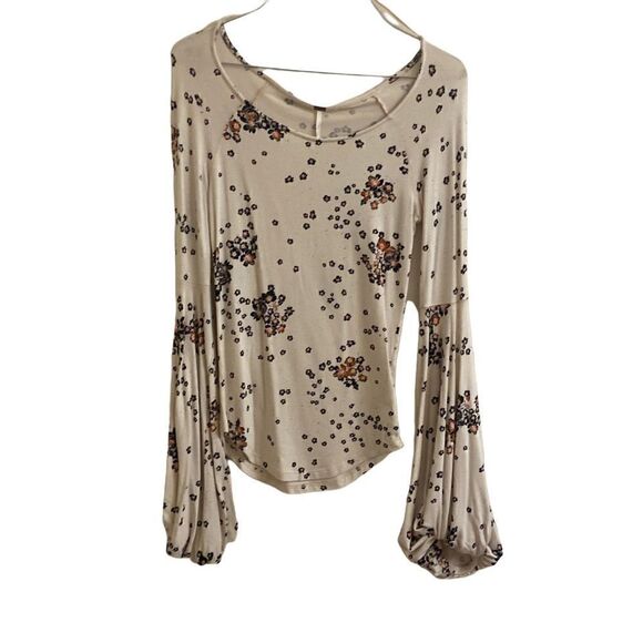 Free People Tops - Free People To The Tropics Floral Top Puff Sleeves Ivory Small